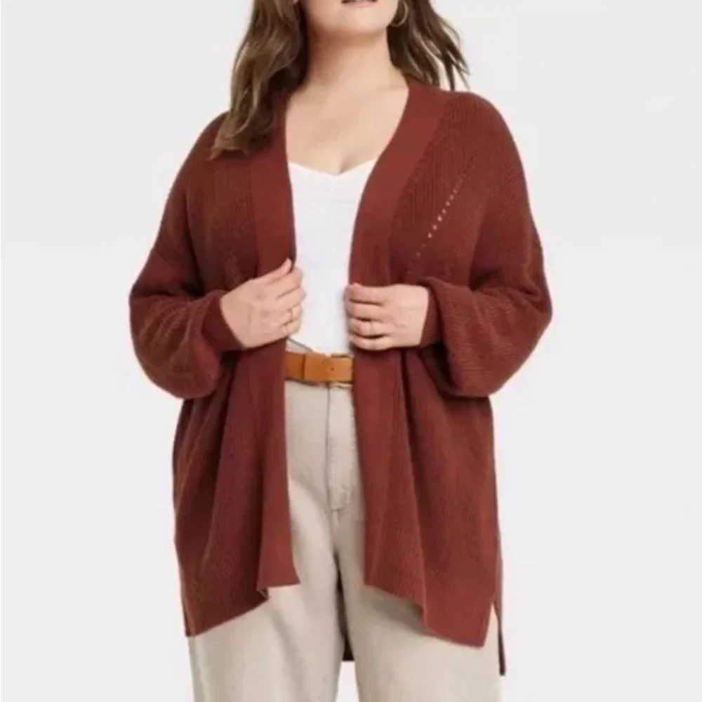 Women's Open-Front Cardigan - Universal Thread™ Brown  Sz M - Picture 2 of 4